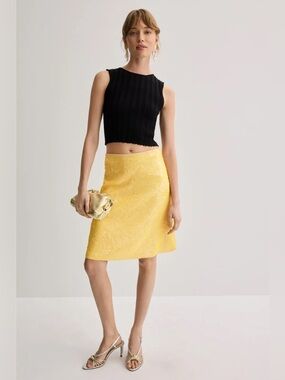 NWT! Danielle GUIZIO Isabelle Sequin Butter Yellow Midi Skirt Size Large